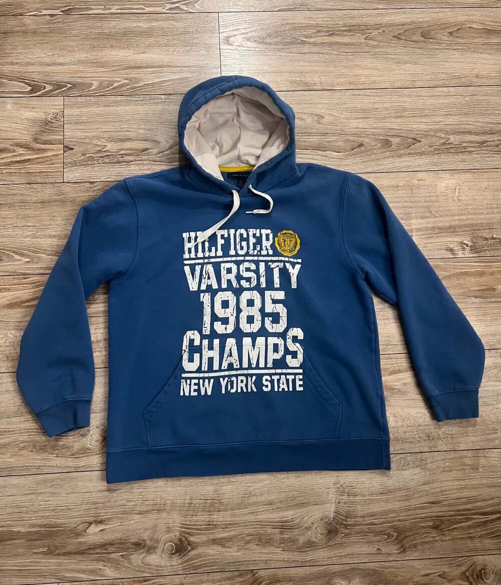 Tommy Hilfiger Varsity 1985 Champs Size XL Blue Hoodie